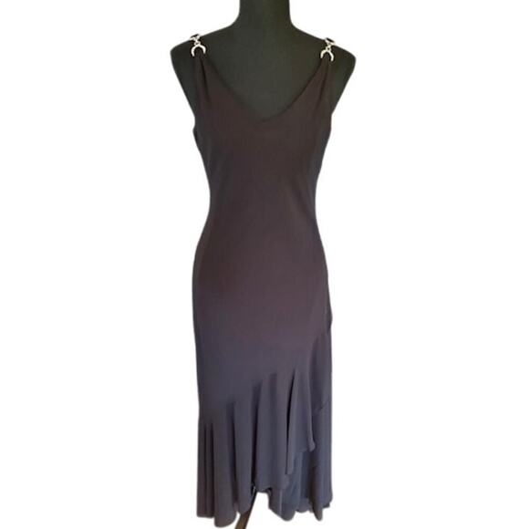 David’s Bridal Black Rhinestone-Strap Formal Gown + Matching Wrap, Size 8 - Picture 2 of 7